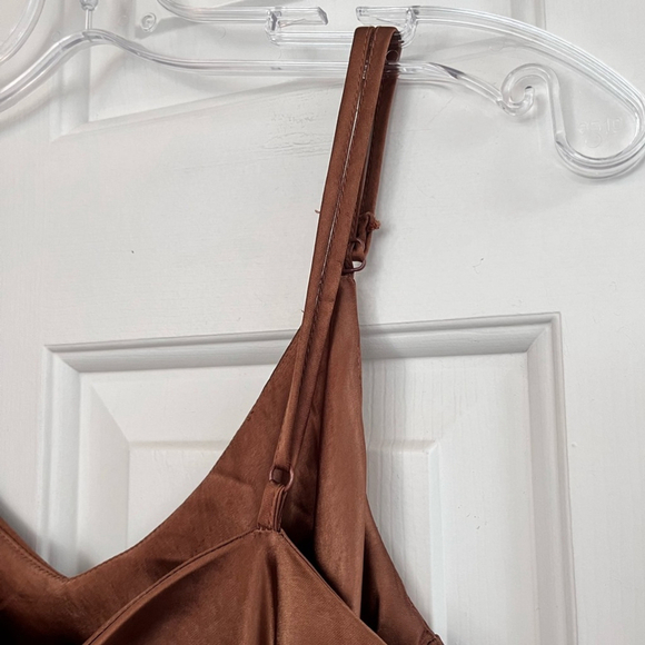 SOLD NWT Oak + Fort Satin Midi Slip Dress M Toffee Brown - Picture 6 of 13